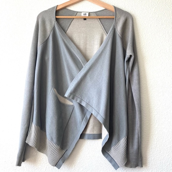 CAbi Cardigan Sweater Open Front Small Gray Cotton Ribbed Hem Minimalist - Picture 9 of 16